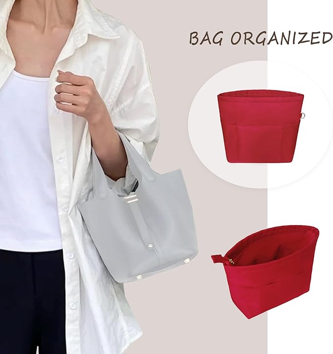 Vercord Purse Insert Organizers for Petite Tote Bag Organizer Insert Inside Handbag Shaper with Zipper Red Mini