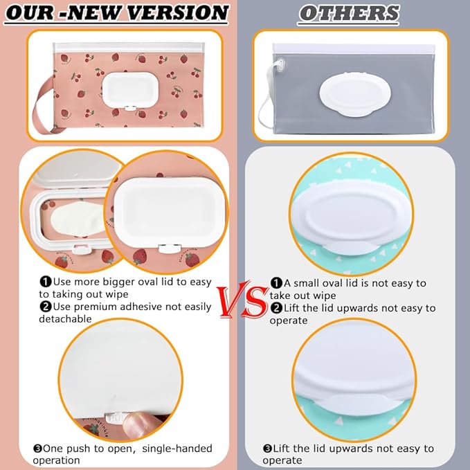4 Pack Baby Wipes Dispenser [New Version-One Press Open],Portable Wipe Pouch,Refillable Wipe Holder, Baby Wipes Container Reusable Wet Wipes Bags Pouch for Travel (B)