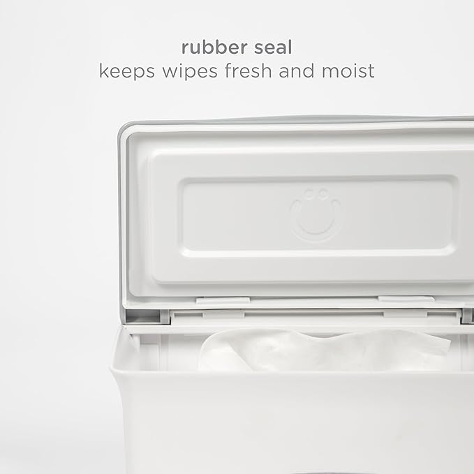 Ubbi Baby Wipes Dispenser, Baby Wipes Case, Baby Wipes Holder with Weighted Plate, Keeps Wipes Fresh, Non-Slip Rubber Feet, White