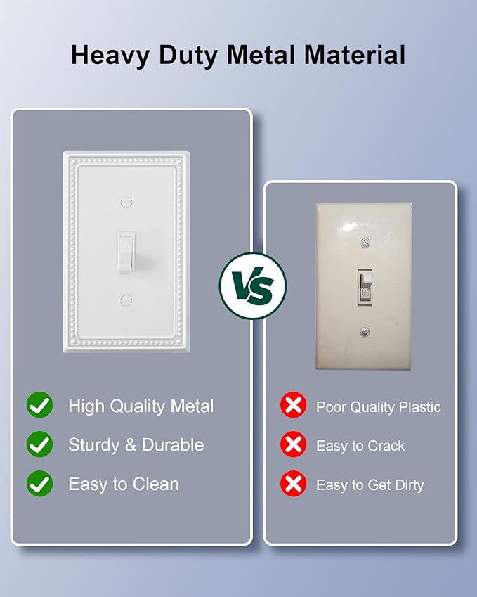 4-Pack Single Toggle Light Switch Cover Plate, Pearls Decorative Switch Plate Covers, Pure White 1 Gang Metal Wall Plate, Corrosion Resistant