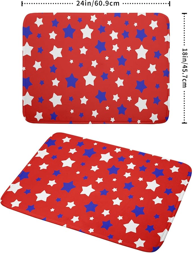 Fourth of July Independence Memorial Dish Drying Mat for Kitchen Counter,Blue White Star Patriotic Red Drying Mat 18 x 24 Inch with High Absorbent Microfiber Dish Drying Mat for Coffee Bar