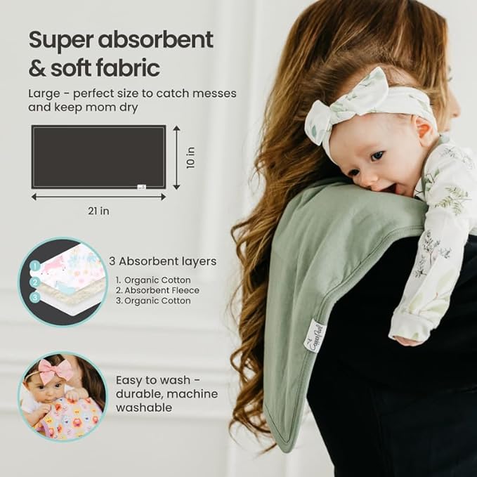 Copper Pearl Premium Baby Burp Cloths - 3-Pack Large Cotton Burp Cloths, Extra Soft Spit Up Rags with 3 Absorbent Layers, Perfect for Baby Boy and Baby Girl Gifts (21" x 10" Size, Grey Basics Set)