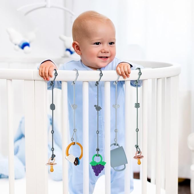 Slotic 6-Pack Baby Toy Straps, Silicone High Chair & Stroller Straps, Toddler Bottle & Car Seat Accessories, Baby Travel Essentials with Pacifier Clips