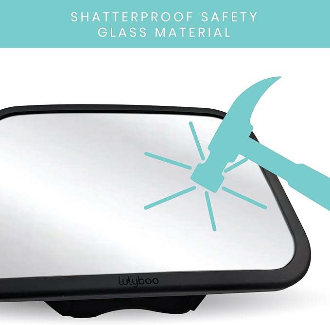Lulyboo Large Baby Car Mirror with 360 Rotation & Adjustable Straps, Extra Wide Rear Facing Mirror for Safe Driving, Fits All Headrests, Black