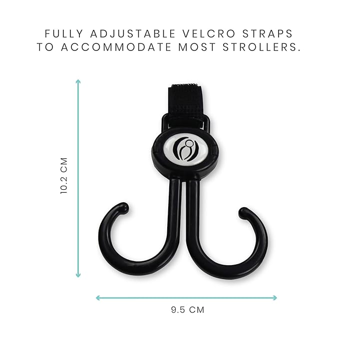 Lulyboo Multi-Use Organizer Hook Clips (2 Pack) - Adjustable Metal Hooks for Baby Strollers, Diaper Bags, Purses & Shopping, Heavy Duty Up to 15kg, Black, Easy One-Hand Attachment
