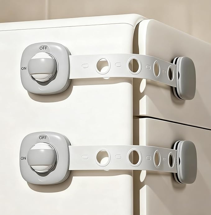 Door Locks for Kids Safety Child Safety Cabinet Drawer Door Refrigerator Lock Latches Adjustable Strap,3M Adhesive No Screws & Magnets Multi-Purpose for Furniture Kitchen Ovens Toilet Seats. (2 Pack)