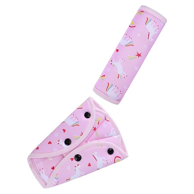 COOLBEBE Kids Seat Straps Cover Pad, Child Shoulder & Belly Comfort Cushion Set, Universal Seat Strap Cover for Booster, Strollers, High Chairs, Pink