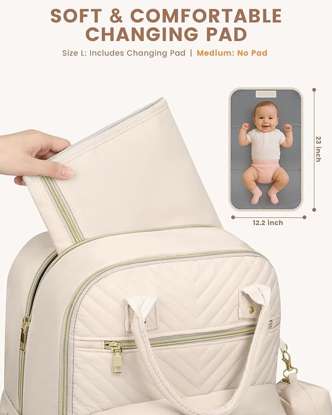 Pritent Diaper Bag Backpack,Baby Essentials Diapers Bag with Pacifier Case,Multipurpose Stylish Large Capacity Travel Backpack for Baby Girl/Boy(L-Beige)