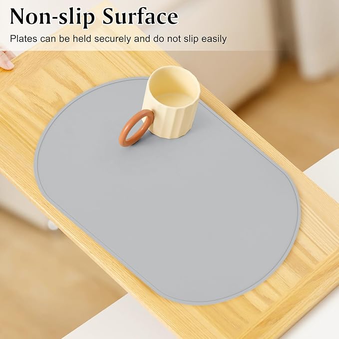 Silicone Placemat Set of 2, Heat Resistant Placemats for Dinning Table, Reusable Portable Kids Baby Placemats, Waterproof Stain-Proof Toddler Food Mats, Easy to Clean Silicone Mat Oval Placemat