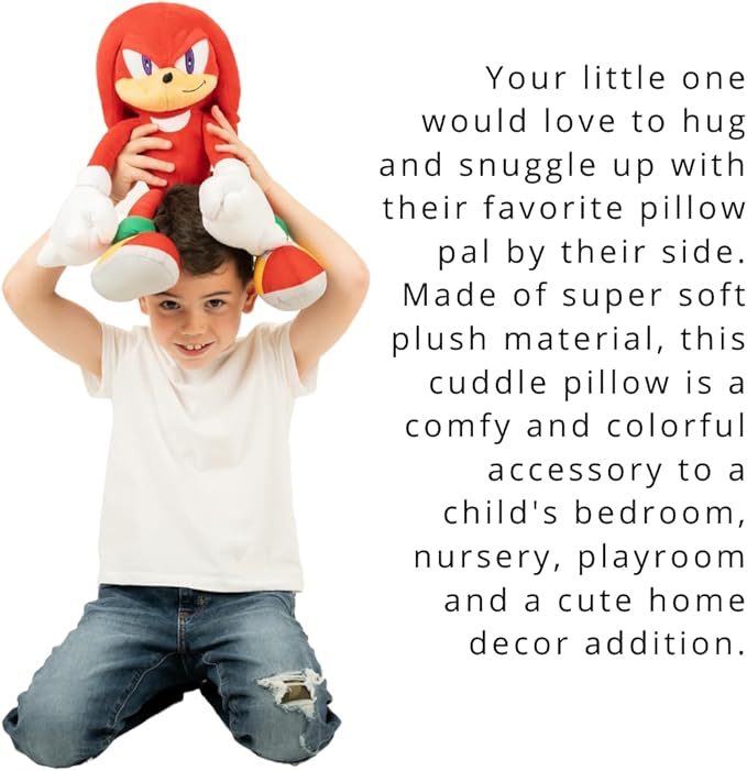 Sonic The Hedgehog Anime Knuckles The Echidna Kids Plush Cuddly Cuddle Pillow, Super Soft & Cozy, 18.50" Tall, (Officially Licensed Product) by Franco