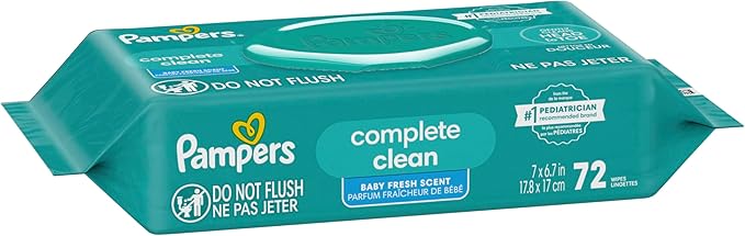 Pampers Baby Wipes, Complete Clean Baby Fresh Scented Wipe, Gently Cleans Head to Toe, 72 Total (1 Flip-Top Packs)