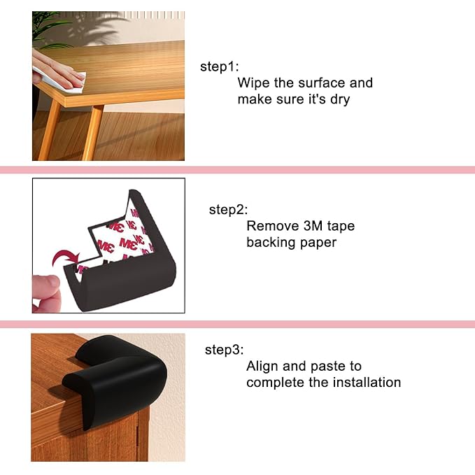12 Pack Soft Corner Protector Baby Proofing Edge & Corner Guards, Furniture Safety Bumper for Table, Fireplace, Stair, Cabinet, (Black)