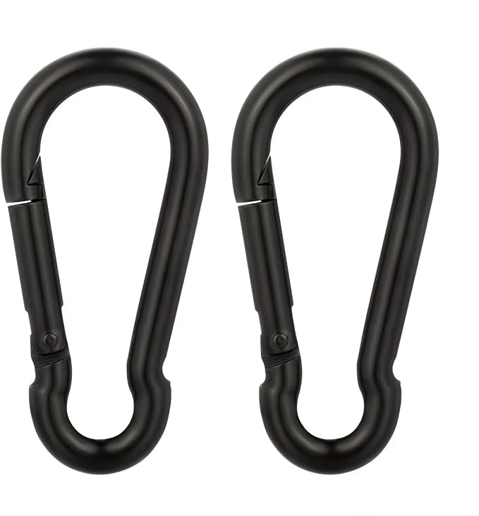 4 Inch Carabiner Clip Spring Snap Hook Black Heavy Duty Steel Clip Link Buckle 10x100mm 2pcs for Hammock Punching Bags Swing Chairs Gym Equipment Camping Hiking