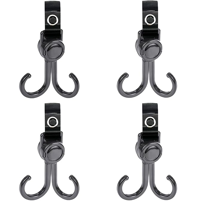 DEIHAALEN Double Stroller Hooks, 4 Pack Car Seat Hook, Adjustable Hook, Stroller Hanger Hook, Stroller Organizer Hook, Seat Headrest Hook, Universal Stroller Organizer