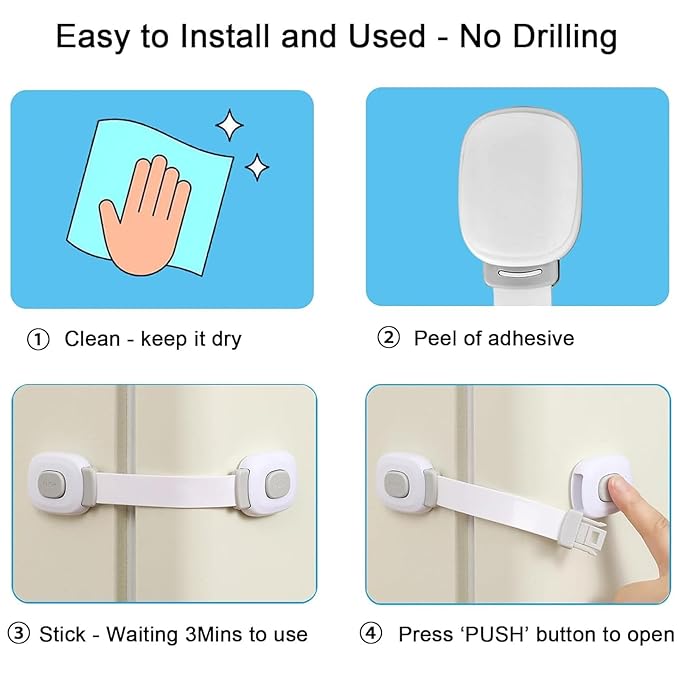 Fursafe&Q Baby Cabinet Locks, Child Safety Cabinet Proofing -Child Safety Strap Locks Adhesive Drawer Fridge Ovens Door Toilet Latches No Drill Multi-Purpose for Furniture Kitchen Lock (ZGrey, 12Pack)