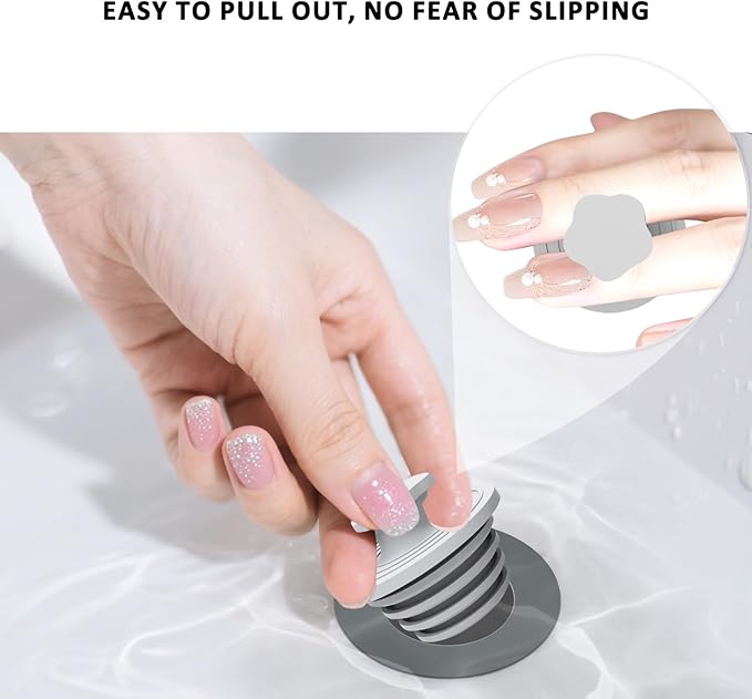 Bathtub Drain Stopper - 2 Pack Silicone Universal Shower Drain Cover, Tub Stopper Bathtub Drain for Bathroom, Tub, and Shower Drain - Easy Install Shower Drain (Gray)