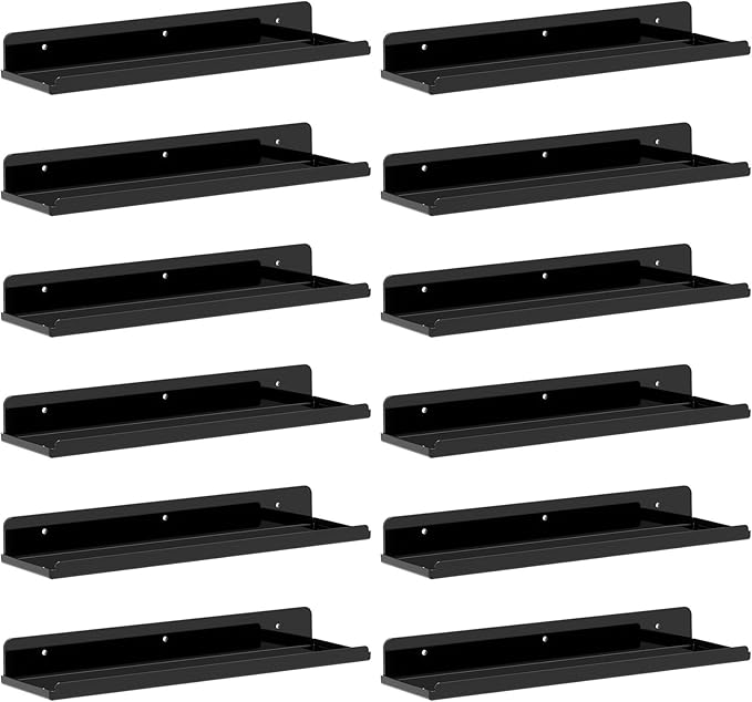 Lifewit Floating Shelves for Bathroom, 15" Clear Wall Organizer for Makeup, Perfume, Figures, Photo, Decor Shelf for Nursery, Living Room, Bedroom, Kitchen, Over Toilet Storage Rack, Black, 12 Pack