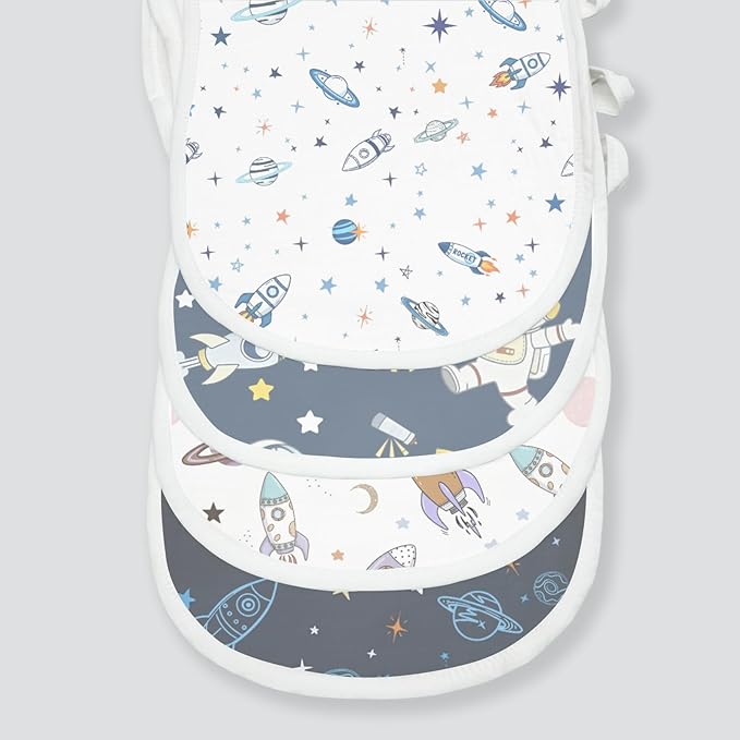 Spriggenix 6 Pack Baby Burp Cloths for Boys Girls, Soft Cotton, Space Rocket Theme Design, Super Absorbent Baby Burping Cloths for Newborns, Machine Washable and Reusable Baby Spit-Up Cloths
