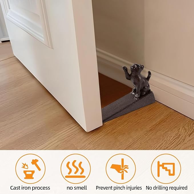 Notakia Cat Door Stopper Heavy Duty Rustic Cast Iron Cute Door Stopper Decorative Door Stop Vintage Metal Door Wedges for Home Office Commercial Industrial Use (Cat 1Pcs)