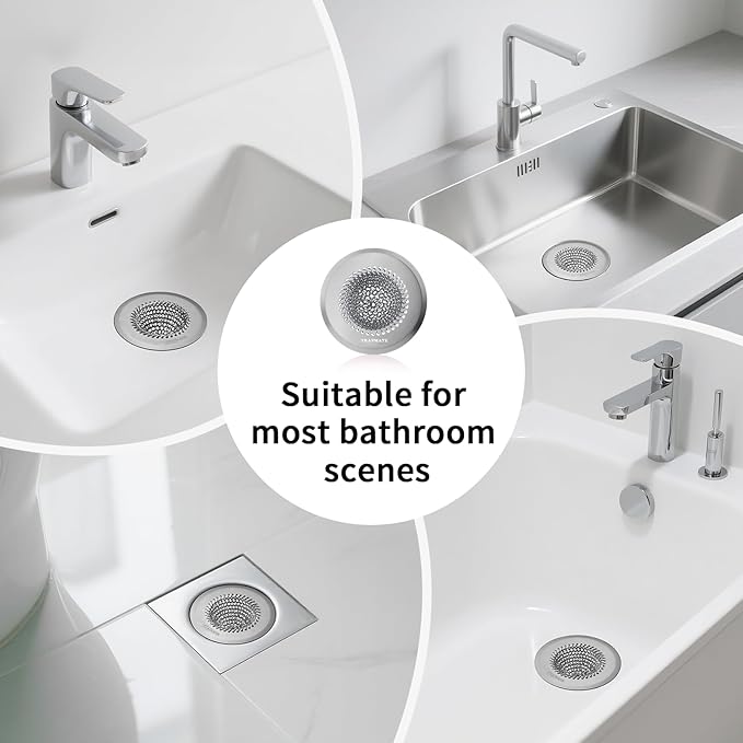 TRAPMATE Hair Catcher Shower Drain, Prevent Clogging Bathtub Drain Hair Catcher, Easy Clean 304 Stainless Steel Shower Drain Cover Protector for Bathroom Regular & Pop-up Drain (Light Gray)