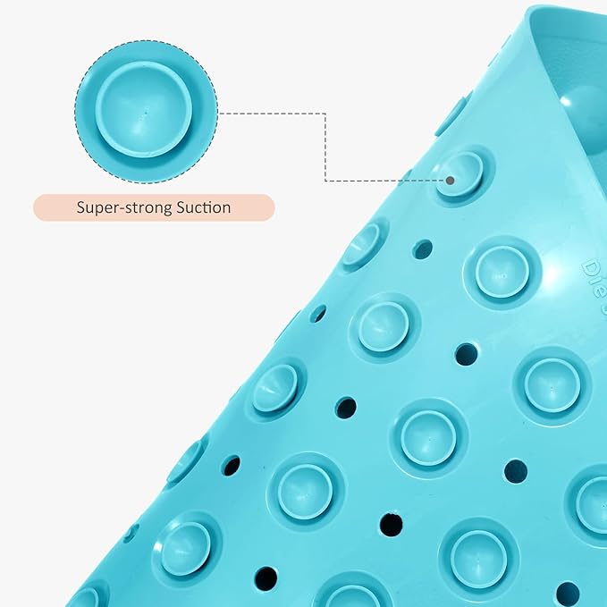 WarmSnow Non Slip Shower Mats for Inside Shower 15 x 27.5 Inch, TPE Bathtub Mat Non-Slip, Bath Mat for Tub with Suction Cups, Drain Holes Bath Tub Mat for Bathroom, Blue