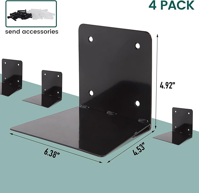STORAGE MANIAC Floating Book Shelves for Wall Mounted Invisible Floating Bookshelves Heavy-Duty Steel Hidden Bookshelf Hanging Bookshelves for Bedroom Living Room Office, Black 4-Pack Large