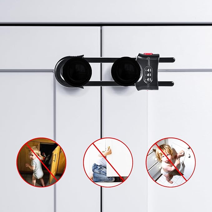 4 Packs Sliding Cabinet Locks, Baby Proofing U-shaped Child Safety Latches Adjustable White Locks For Handles Knobs Drawers - Black