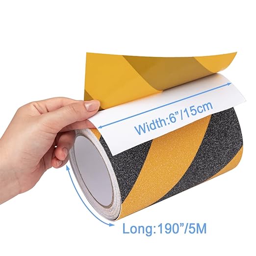 Anti Slip Tape, High Traction,Strong Grip Abrasive, Not Easy Leaving Adhesive Residue, Indoor & Outdoor (6" Width x 190" Long, Black/Yellow)