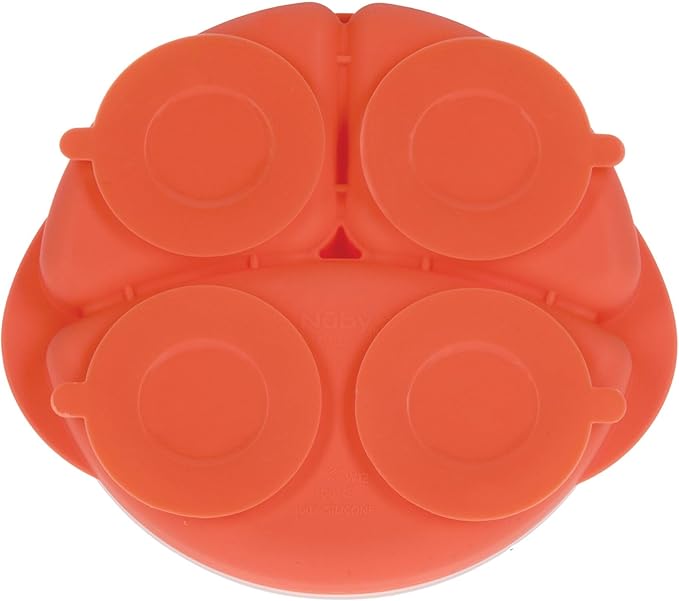Nuby Silicone Round Suction Plate with Lid - Dishwasher-Safe Baby and Toddler Plate - 6+ Months - Aqua and Coral - Back to School Essentials