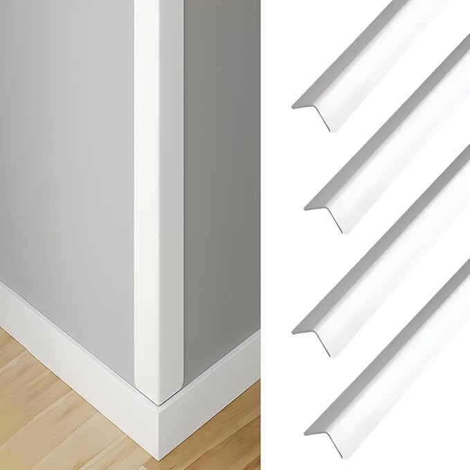 Wall Corner Protector White - 4 PCS, 3 ft x 1 in - Self Adhesive Corner Guards for Walls, Cabinet Doors, Edge Protector Trim; Easy to Install Wall Corner Guard (90 cm x 2.5 cm)