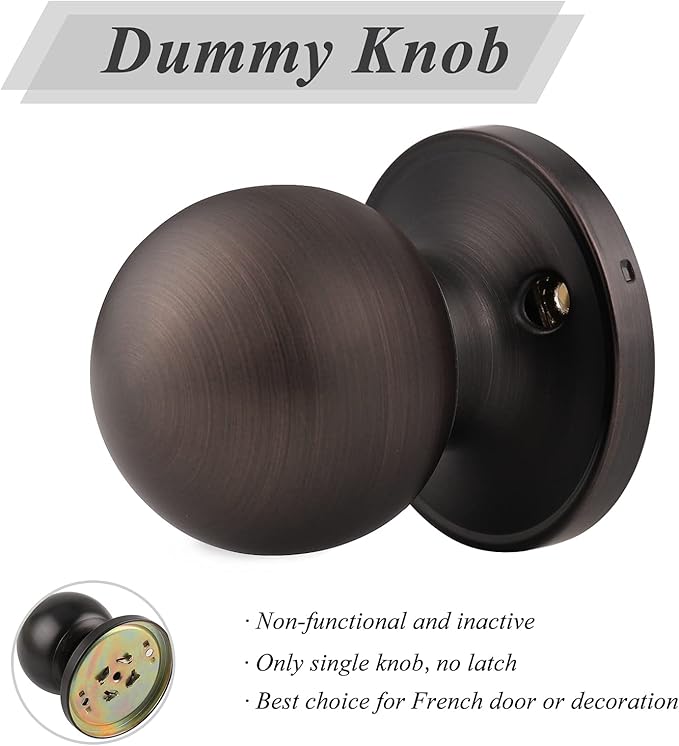 Probrico Dummy Door Knobs Door Locks Round, Half -Dummy Door Handles in Oil Rubbed Bronze