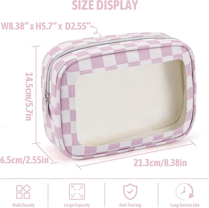 3PCS Clear Toiletry Bag,TSA Approved Travel Makeup Pouch with Zipper for Cosmetics and Toiletries，Diaper Bag Organizer Pouch Set,Women's Purse Organizer and Clear Car Bag