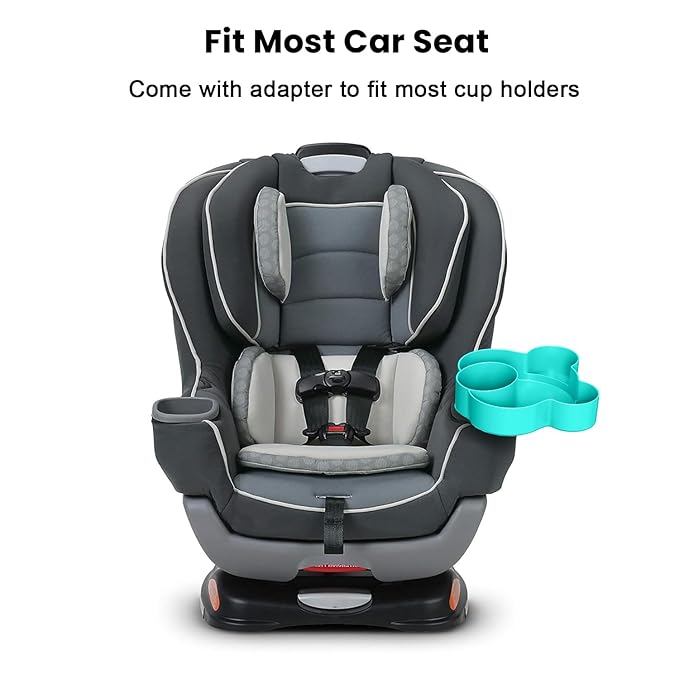 Car Seat Tray - Convert Cup Holder to a Tray for Snacks, Toys, 360 Rotatable for Kids Travel, Anywhere with Cup Holder (Teal)