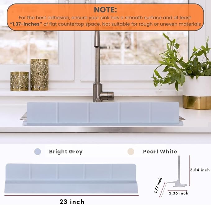 MessOut Extra Large Silicone Kitchen Sink Splash Guard 58x9x10cm– Non-Slip with Strong Suction, Non Crumble, non-harmful, Durable & Easy-to-Clean Protector for a Mess-Free Sink and Dishwashing (White)