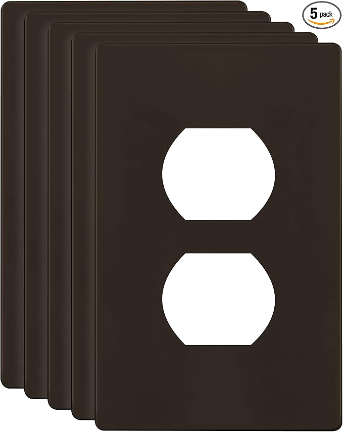 ENERLITES SI8821-BR Duplex Outlet Receptacle Cover, Screwless Wall Plate, Standard Size, 1-Gang 4.68" x 2.93", Unbreakable Polycarbonate Thermoplastic, UL Listed, SI8821-BR-5PCS, Brown, 5 Pack