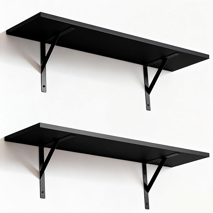 Heavy Duty Long Wall Shelves Set of 2, Floating Shelves Wall Mounted with Industrial Brackets, 40lbs Capacity Shelves for Laundry Room, Kitchen, Bathroom, Living Room (31.5"*8",Black)