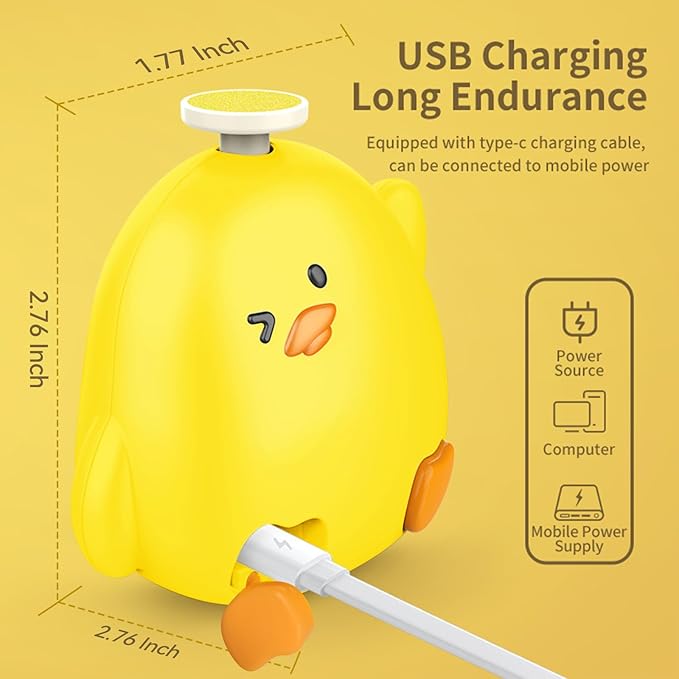 Baby Nail File Electric, Gentle Rechargeable Baby Nail Clippers Grooming Kit Manicure Set for Infant Toddler or Adults, 6 Grinding Head Replacement Pads, 1 Nail Clipper, 1 Nose Clip (Yellow)