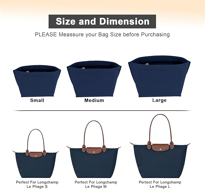 Felt Purse Organizer Insert for Longchamp Le Pliage S Handbag Insert (Dark Blue, Small)