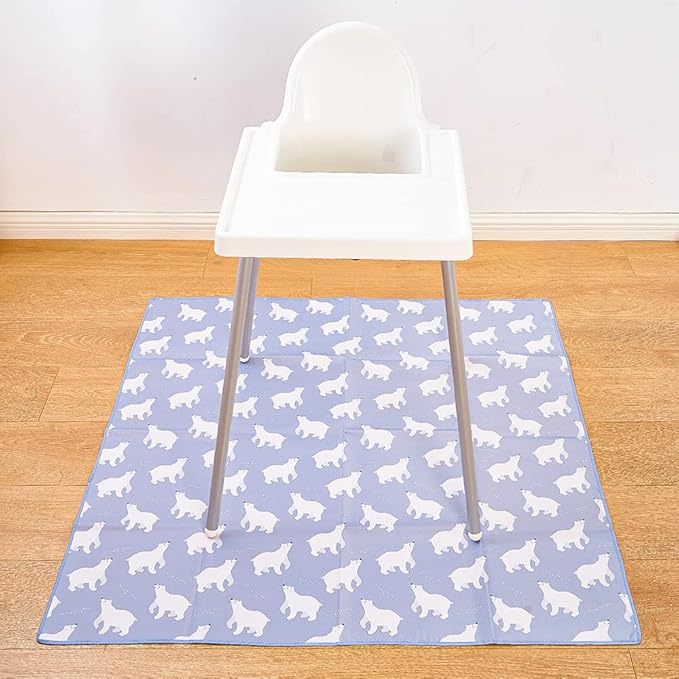 Baby Splat Mat for Under High Chair - Waterproof and Washable Eating Mat for Toddlers&Kids, Portable Play Mat and Table Cloth 43 inch (Polar Bear)