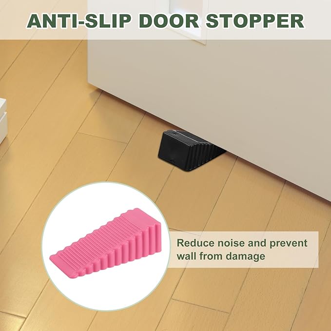 uxcell 4 Pcs Door Stoppers for Bottom of Door, 28mm/1.10 Inch Door Stops, Rubber Door Stopper Wedge Anti Slip, Window Stopper Door Stackable, Pink