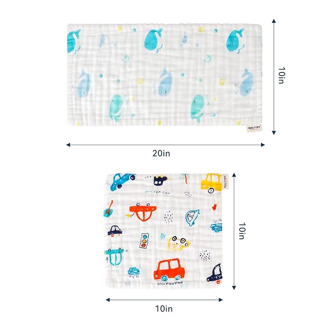 Maliton Muslin Baby Burp Cloths 6 Pack Large 20''x10'' 100% Cotton Burp Rags Absorbent and Soft 6 Layers Muslin Cloth Baby Essentials for Newborn(Zoo Pattern, Pack of 6)