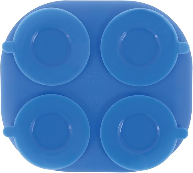Nuby Silicone Rectangle Suction Plate with Lid - Dishwasher-Safe Baby and Toddler Plate - 6+ Months - Blue and Yellow - Back to School Essentials