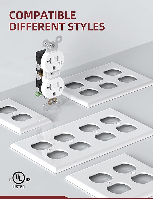 AIDA 20 Amps Outlets Duplex Electrical Receptacle Outlets,Weather Resistance & Tamper Resistant, Receptacle Wall Outlet,Residential,TR,3-Wire, Self-Grounding Clip, NEMA 5-20R,UL Listed 10 Pack, White