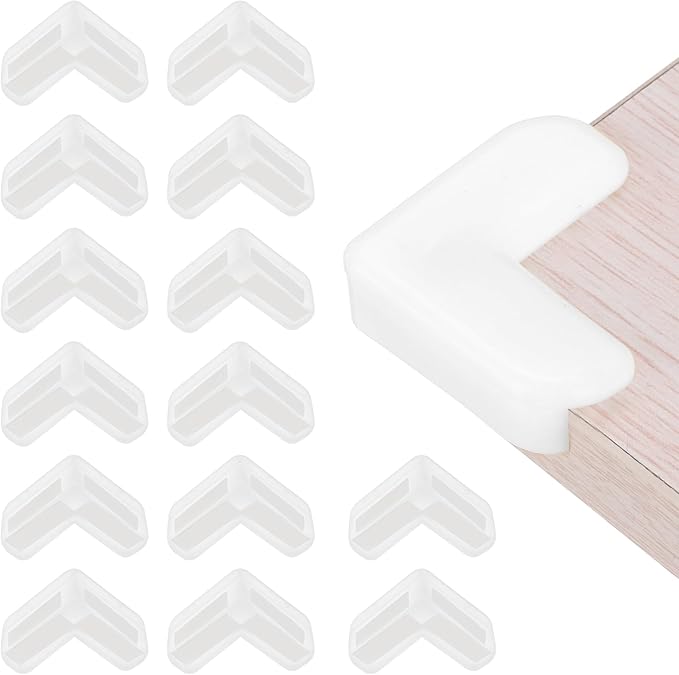 uxcell Corner Protectors, 16 Pcs Table Corner Protectors, Furniture Corner Guard and Edges Safety Bumpers for Table Edges and Sharp Corners (L-Shaped, White)