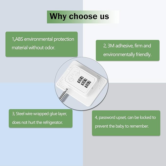 Lexng 2 Pack Refrigerator Locks with 3 Digit Code, Easy Install Fridge Lock Combination, Premium Freezer Lock, Child Proof Cabinet Locks for Refrigerators, Drawers, Closets, Windows (White)