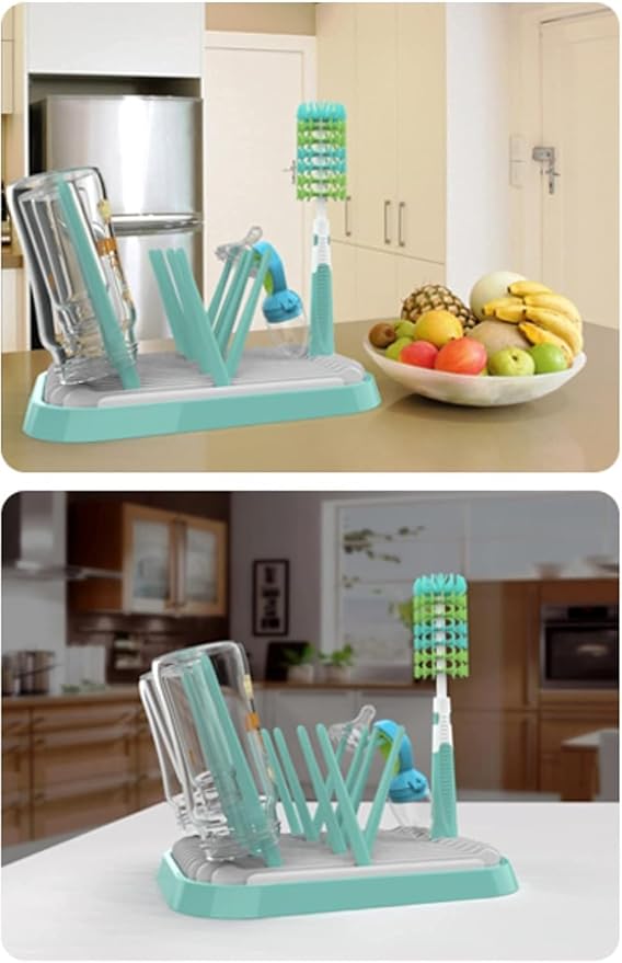 Altibrant Baby Bottles Drying Rack, Folding Drainer for Feeding Bottles Accessories Dryer Holder(Green)