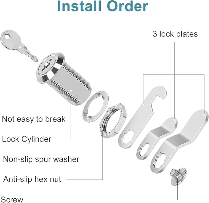 Cam Locks Cabinet Locks Keyed Alike, 1-1/8'' (Length) Cylinder Secure Files Drawers RV Storage Locks Replacement Set, Zinc Alloy Chrome Finish (1-1/8 Inch 16Pcs)