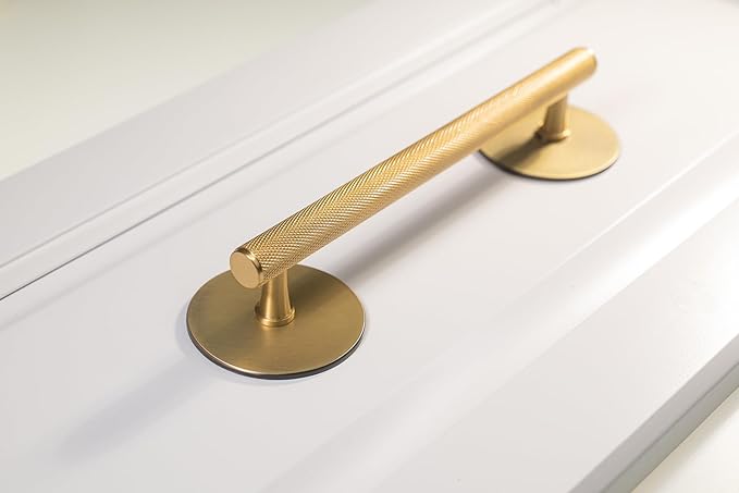 trust4care 4-Pack Brushed Gold Brass Round Large Backplate Rosette Washers for Bifold Cabinet Knob Handles, Thick 2-1/3" Titanium Gold Back Plate Sheets for Bi-Fold Pull Doorknobs