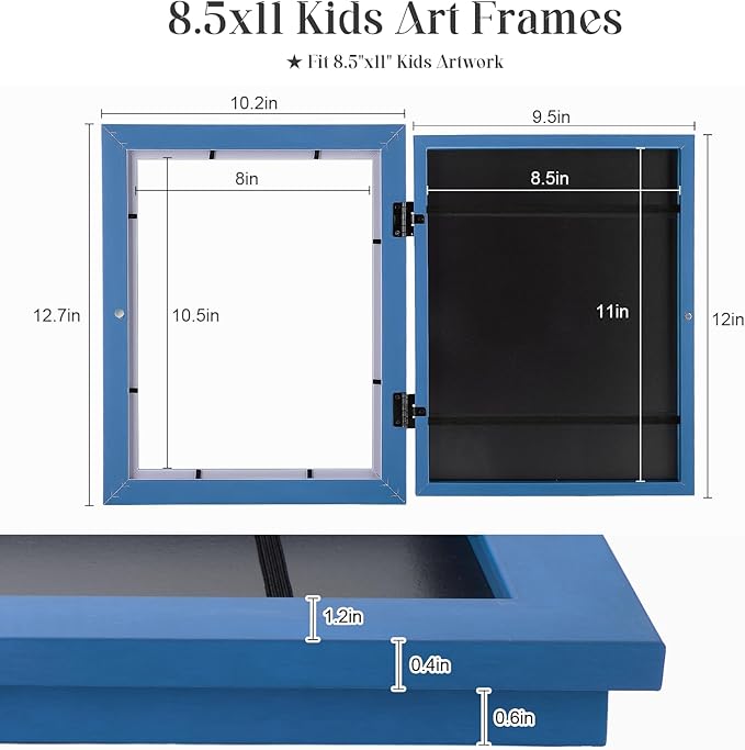 [2-Pack] Kids Art Frames, 8.5x11 Front Opening Kids Artwork Frames Changeable, Dark Blue Artwork Display Storage Frame for Wall, Holds 50 Pcs, for 3D Picture, Crafts, Children Drawing, Hanging Art,