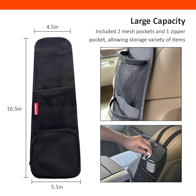 Luckybay Car Seat Side Organizer, Auto Seat Storage Hanging Bag, Phones, Drink, Stuff Holder with Mesh Pocket for Cars, SUV & Truck